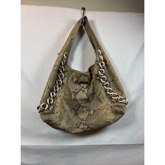 Michael Kors Large Python Embossed Leather Hobo Bag With Chain Strap - Picture 1 of 16